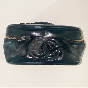 CHANEL Vtg Black Patent Leather Vanity Bag Case